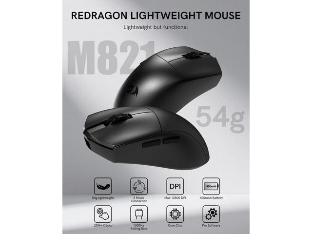 Redragon Wireless Gaming Mouse, 54G Lightweight, Tri-Mode 2.4G/USB C Wired/Bluetooth, Black PC Gaming Mice for Computer Laptop Mac Windows, Max...