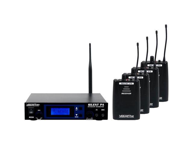 VocoPro SilentPA-PRACTICE 16CH UHF Wireless Audio Broadcast System (Stationary Transmitter with four bodypack receivers)
