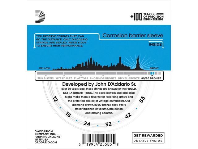 D'Addario EJ11-3D 80/20 Bronze Light Acoustic Guitar Strings 3-Pack