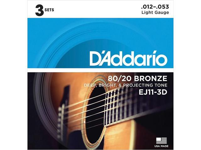 D'Addario EJ11-3D 80/20 Bronze Light Acoustic Guitar Strings 3-Pack