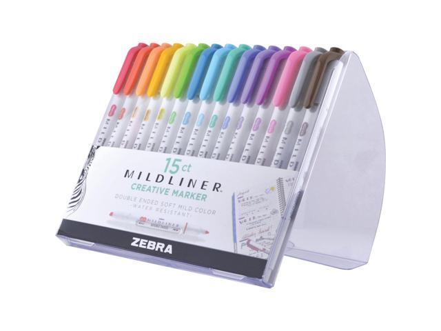 Zebra Mildliner Double Ended Brush Set  Fine and Broad Tip  Assorted Colors  Creative Marker  15 Pack