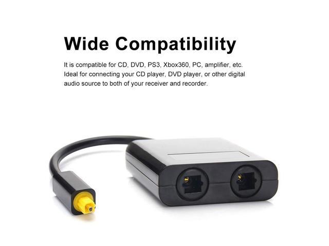 Digital Toslink Fiber Optical Splitter 1 In 2 Out Audio Adapter Compatible for CD DVD Amplifier TV PS3 XBox360 with 1 Male Jack 2 Female Jack Splitter