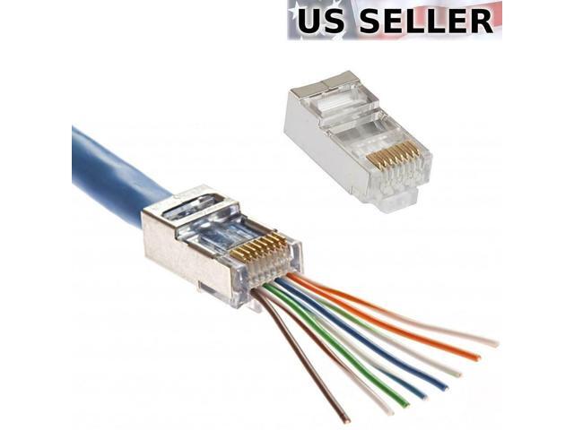 100pcs CAT6 Shielded EZ RJ45 Pass Through Modular Plug Cable Connector End 8P8C