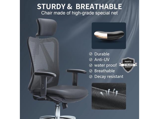 SIHOO High-Back Mesh Office Chair with Lumbar Support, Ergonomic Chair for Desk, Breathable Mesh Adjustable Headrests for Home Office, Black