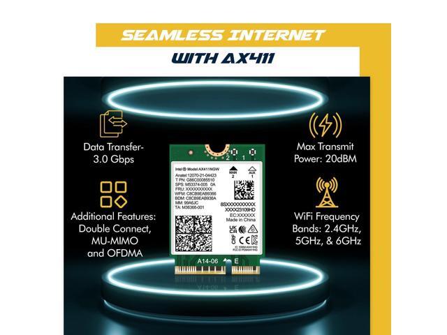 Intel AX411 Double Connect WiFi 6E (Gig+) CNVio2 Tri Band 2.4/5/6GHz Wireless Adapter AX411NGW 802.11ax 2.4Gbps Bluetooth 5.3 No vPro