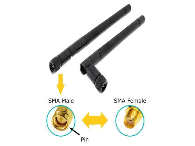Black 3dBi Dual Band Signal Booster Mini Wi-Fi Antennas (2.4GHz/5GHz-5.8GHz) with SMA Male Connector for Wireless Camera, Router, Hotspot - 2 Pack