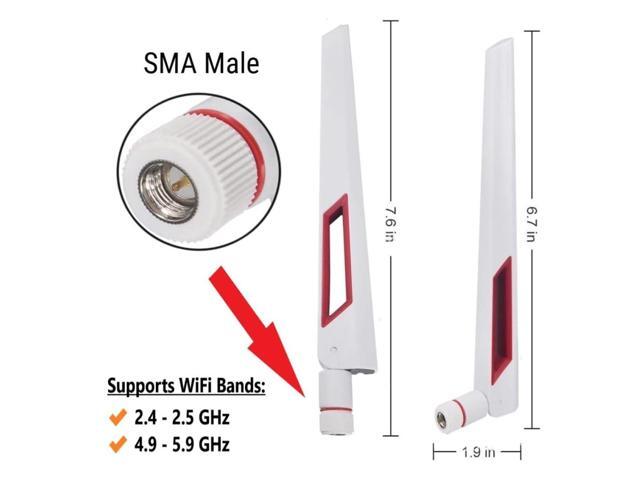 White and Red 10dBi Dual Band Signal Booster Wi-Fi Antennas (2.4GHz/5GHz-5.8GHz) with RP-SMA Male Connector for Wireless Camera, Router, Hotspot -...
