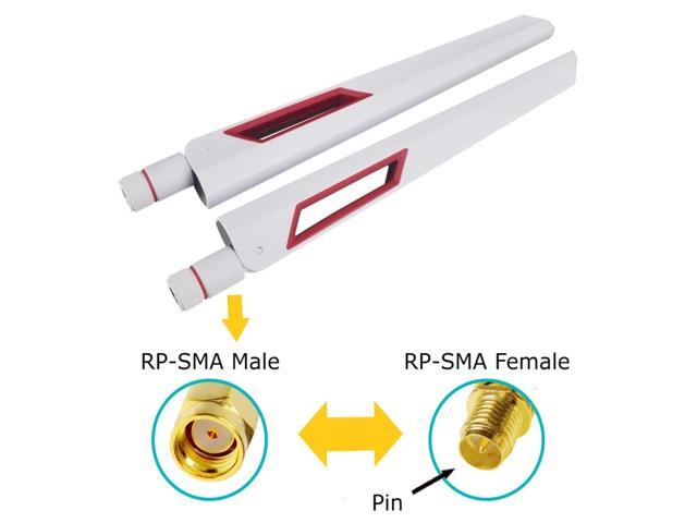 White and Red 10dBi Dual Band Signal Booster Wi-Fi Antennas (2.4GHz/5GHz-5.8GHz) with RP-SMA Male Connector for Wireless Camera, Router, Hotspot -...
