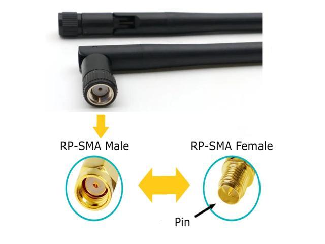 Black 3dBi Dual Band Signal Booster Mini Wi-Fi Antennas (2.4GHz/5GHz-5.8GHz) with RP-SMA Male Connector for Wireless Camera, Router, Hotspot - 2 Pack