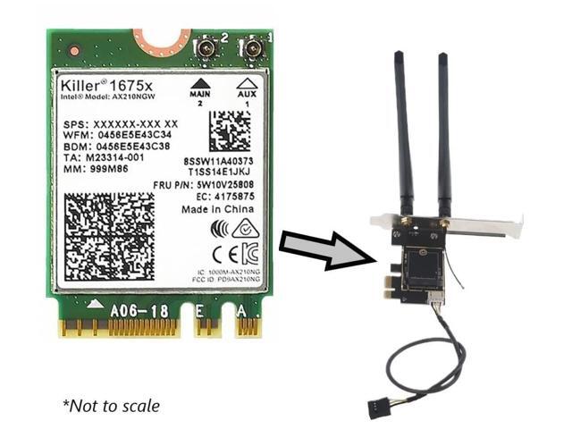 AX1675x Killer Series Desktop Wi-Fi 6E Kit 2.4 Gbps Bluetooth 5.3 Support PCIe x4 Tri Band 2.4/5/6 GHz No vPro AX210.NGWG. NVX
