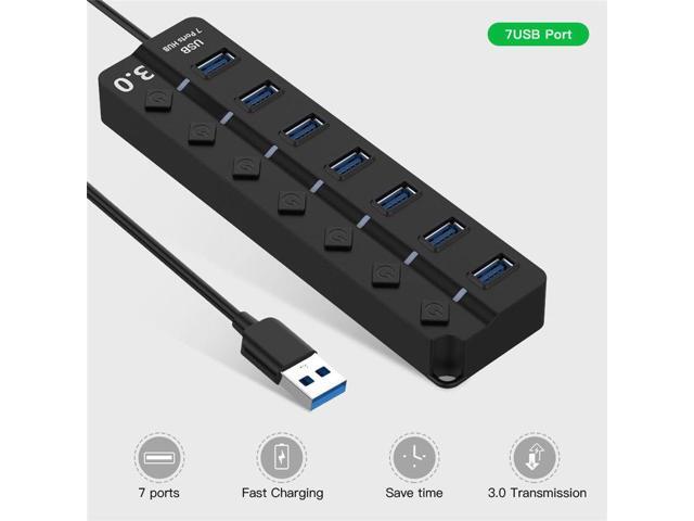 4/7 Port USB 3.0 Hub 5Gbps High Speed On/Off Switches AC Power Adapter for PC Specification:7 ports