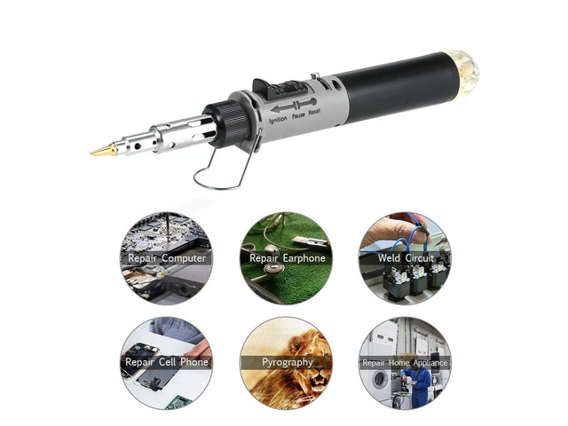 12 in 1 Soldering Iron Kit Full Electronics Set Welding Tool Car Repairing Gas Soldering Self-igniting Torch Outdoors - Gray