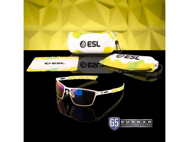 Gunnar ESL Blade Lite, Gaming Glasses with Natural Focus, White Frames, Amber Lens, 65% Blue Light and 100% UV protection, ESL-30106