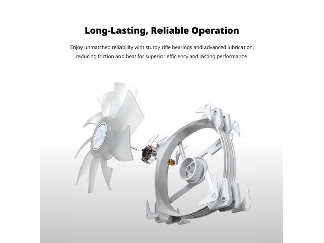 MONTECH HP140 ARGB PWM Rifle Bearing Fan 600-1600RPM, High Airflow Performing Fan 95.61CFM, 4-Pin, 3 in 1 Pack with 6X6 Fan Hub - 140mm White