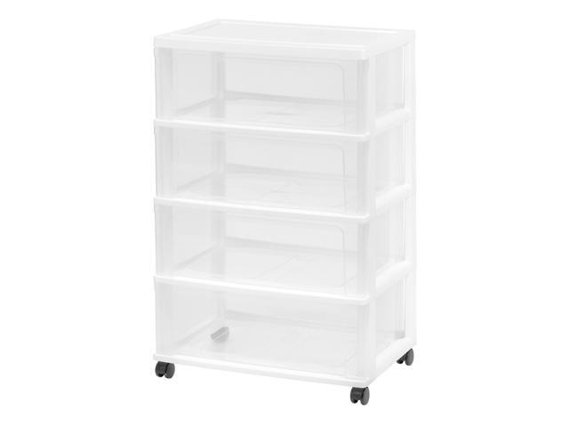 IRIS USA Plastic 4 Drawer Wide Storage Cart with 4 Caster Wheels, White