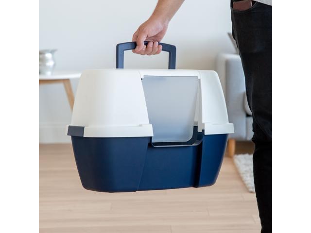 IRIS Large Hooded Corner Litter Box with Scoop, Navy