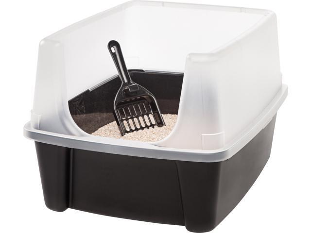 IRIS Open-Top Cat Litter Box with Shield and Scoop, Black