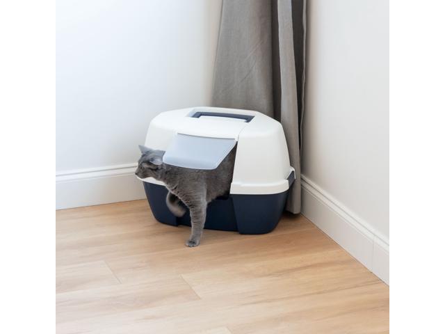 IRIS Large Hooded Corner Litter Box with Scoop, Navy