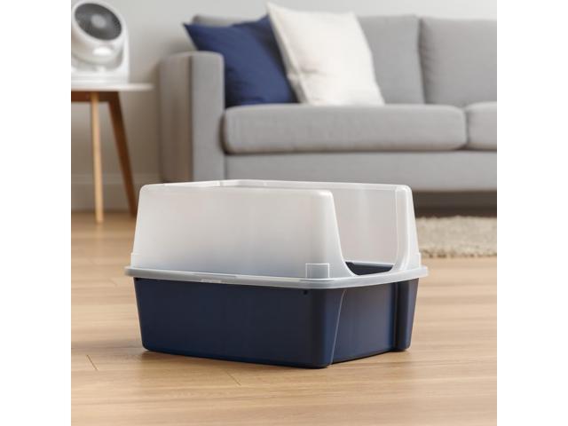IRIS Open-Top Cat Litter Box with Shield, without scoop, Navy