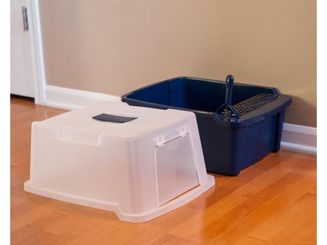 IRIS Large Hooded Litter Box with Scoop and Grate, Blue