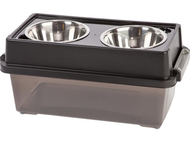 IRIS Medium Elevated Feeder with Airtight Storage, Black