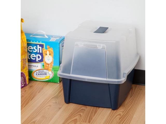 IRIS Large Hooded Litter Box with Scoop and Grate, Blue
