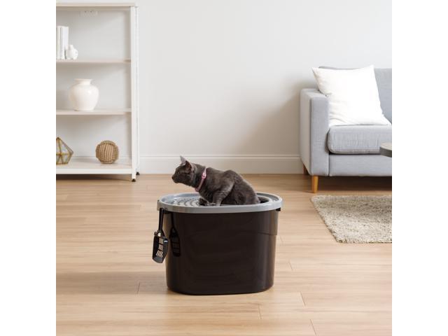 IRIS Top Entry Cat Litter Box with Scoop, Black/Gray