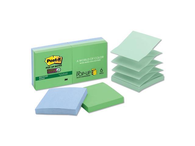 Post-it Pop-up Recycled Notes in Bora Bora Colors 3 x 3 90-Sheet 6/Pack R3306SST