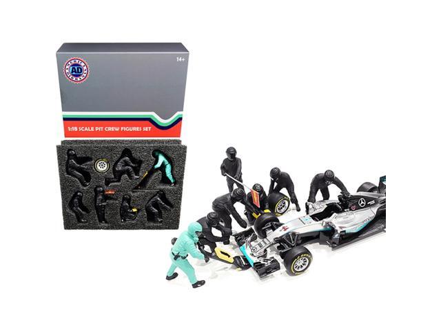 Formula One F1 Pit Crew 7 Figurine Set Team Black for 1/18 Scale Models by American Diorama