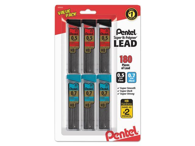 Pentel C257BPHB6 Super Hi-Polymer Lead Refills, 0.5Mm, 0.7Mm, Hb, Black, 30/Tube, 6 Tubes/Pack
