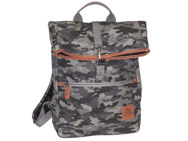 Buxton Men's Expedition II Huntington Gear Fold-Over Canvas Backpack Gray Camo