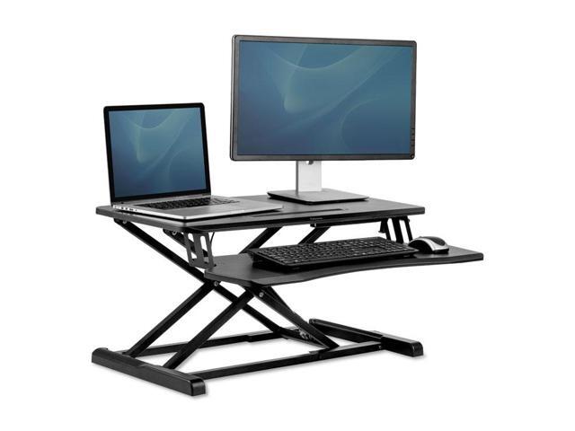 fellowes corsivo height adjustable standing desk, sit to stand, gas spring riser converter, tabletop workstation, desk riser 8091001