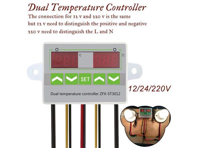 1PCS Digital LED Dual Thermometer Temperature Controller Thermostat Incubator Control Microcomputer Dual Probe AC 12V