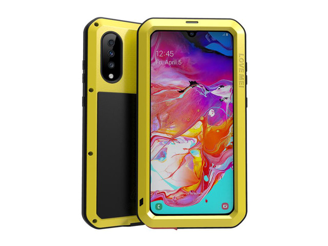 Love Mei Aluminum Metal Armor For Samsung Galaxy A70 Shockproof Dirtproof Full Body Heavy Duty Case For Samsung Galaxy A70 (Yellow)