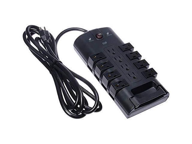 Monoprice 12 Outlet Rotating Surge Protector Power Block / Strip - 10 Feet - Black Heavy Duty Cord UL Rated, 4,320 Joules With Grounded And...