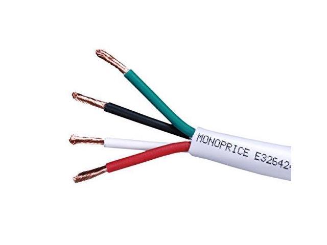 Monoprice Access Series 18 Gauge AWG CL2 Rated 4 Conductor Speaker Wire / Cable - 100ft Fire Safety In Wall Rated, Jacketed In White PVC Material...