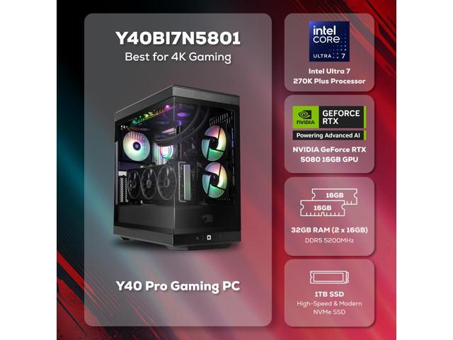 iBUYPOWER Y40 Gaming PC Desktop Computer Intel Core Ultra 7 270K Plus CPU, NVIDIA GeForce RTX 5080 16GB GPU, 32GB DDR5 RAM, 1TB NVMe SSD, Windows...