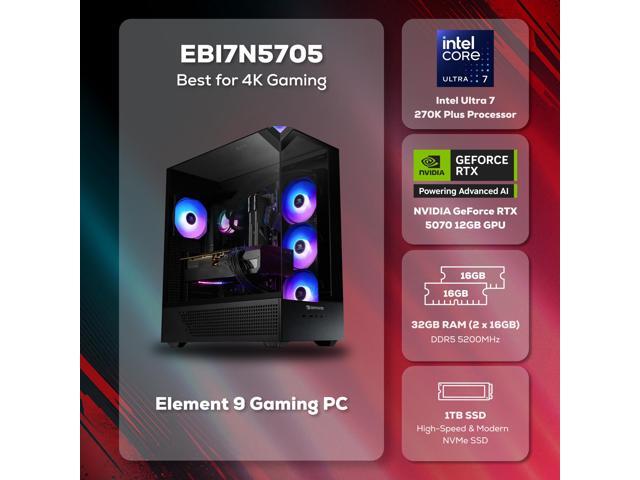 iBUYPOWER Element Gaming PC Desktop Computer Intel Core Ultra 7 270K Plus CPU, NVIDIA GeForce RTX 5070 12GB GPU, 32GB DDR5 RAM, 1TB NVMe SSD,...