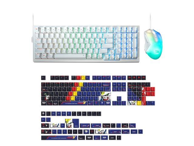 iBUYPOWER MK9 RGB Mechanical Gaming Keyboard / Chimera Mouse + HYTE Mobile Suit Gundam Wing Keycap Bundle - White