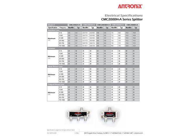 Splitter CMC2004H-A, Broadband RF 4 Output MoCA Capable 5-1002MHZ By Antronix