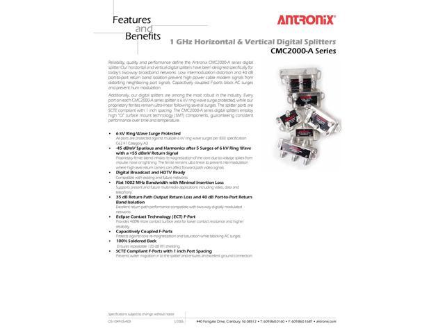 Splitter CMC2004H-A, Broadband RF 4 Output MoCA Capable 5-1002MHZ By Antronix