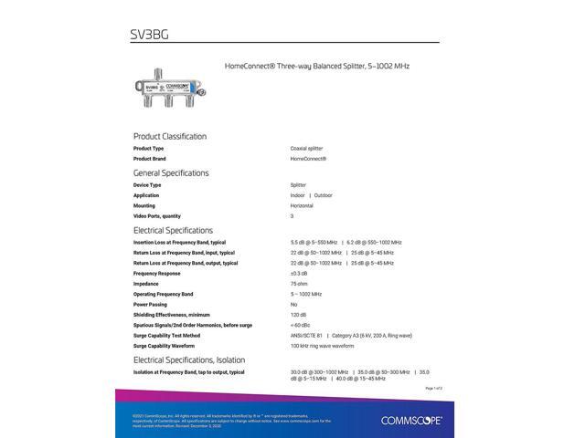 Commscope Digital SV-3BG 3-Way Balanced Coaxial Splitter 5-1002 Mhz - image 2