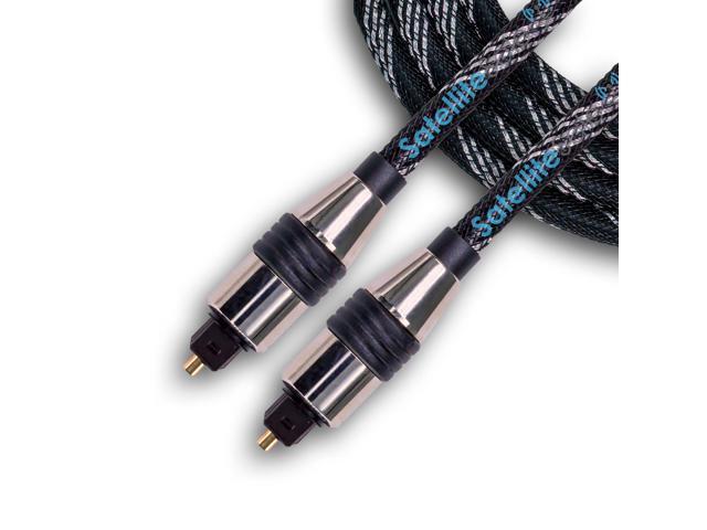 SatelliteSale Digital Toslink SPDIF Audio Optical Fiber Cable Universal Wire Nylon Black/Silver Cord 3 feet