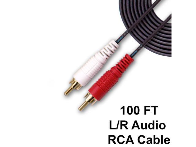 SatelliteSale 2 Male to 2 Male RCA Audio Stereo Composite Cable Universal Wire PVC Black Cord 100 feet