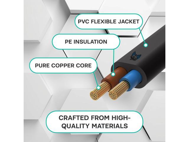 SatelliteSale 18AWG 2-Prong to Square/Round Connector AC Universal Replacement Power Cable Universal Wire PVC Black Cord 15 feet