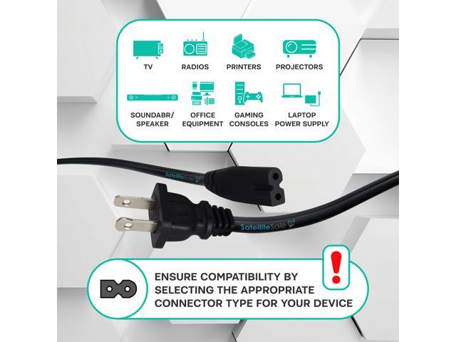 SatelliteSale 18AWG 2-Prong to Square/Round Connector AC Universal Replacement Power Cable Universal Wire PVC Black Cord 15 feet