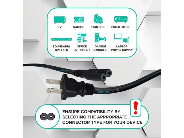 SatelliteSale 18AWG 2-Prong to Round/Round Connector AC Universal Replacement Power Cable Universal Wire PVC Black Cord 15 feet