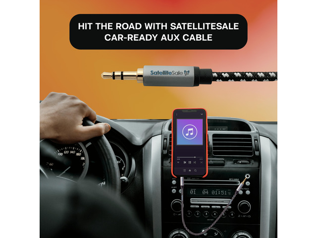 SatelliteSale Auxiliary 3.5mm Audio Jack Male to Male Digital Stereo Aux Cable Universal Wire Black/White Nylon Cord 6 feet