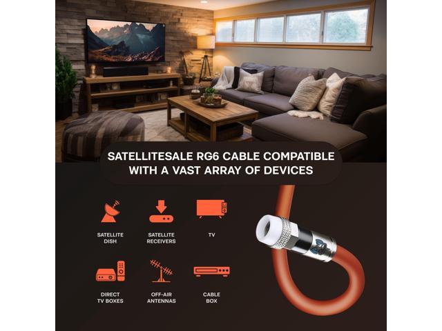 SatelliteSale Outdoor RG6 Coaxial 1800 Mhz Underground Burial Flooded Cable Universal Wire Polyethylene Orange Cord 200 Feet