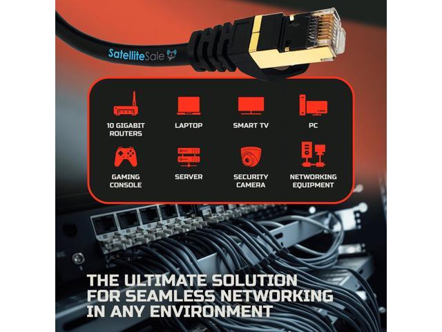 SatelliteSale RJ45 Cat-7 Network Ethernet SSTP Internet Cable 600 MHz 10 Gbps Universal Wire Black Cord 6 feet